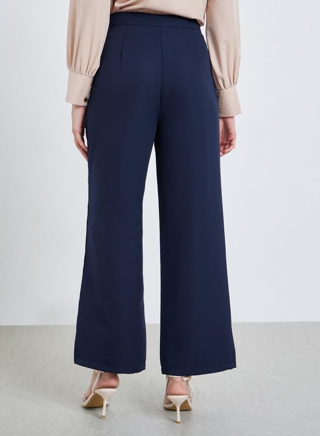 Styli Women Navy Blue Wide Leg Trousers - Image 3